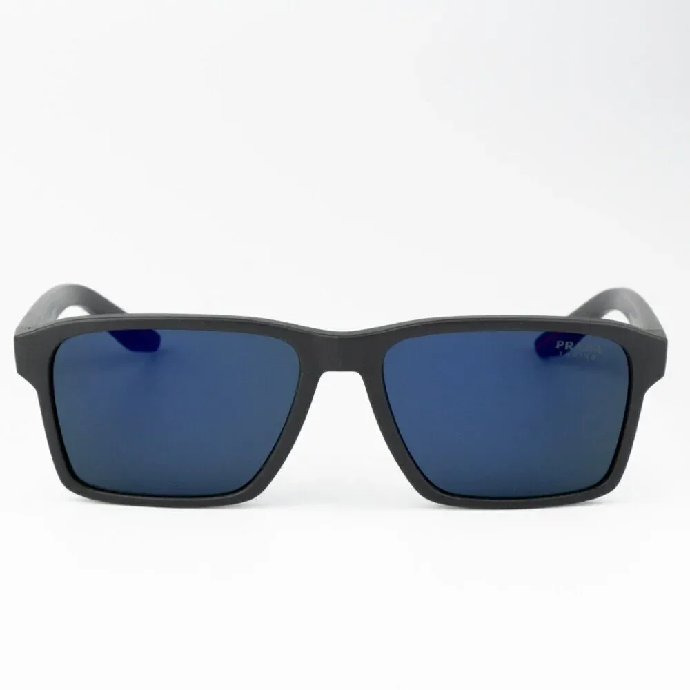 NEW Prada Linea Rossa PS05YS UFK05U Grey Rubber Blue Rectangle Unisex Sunglasses